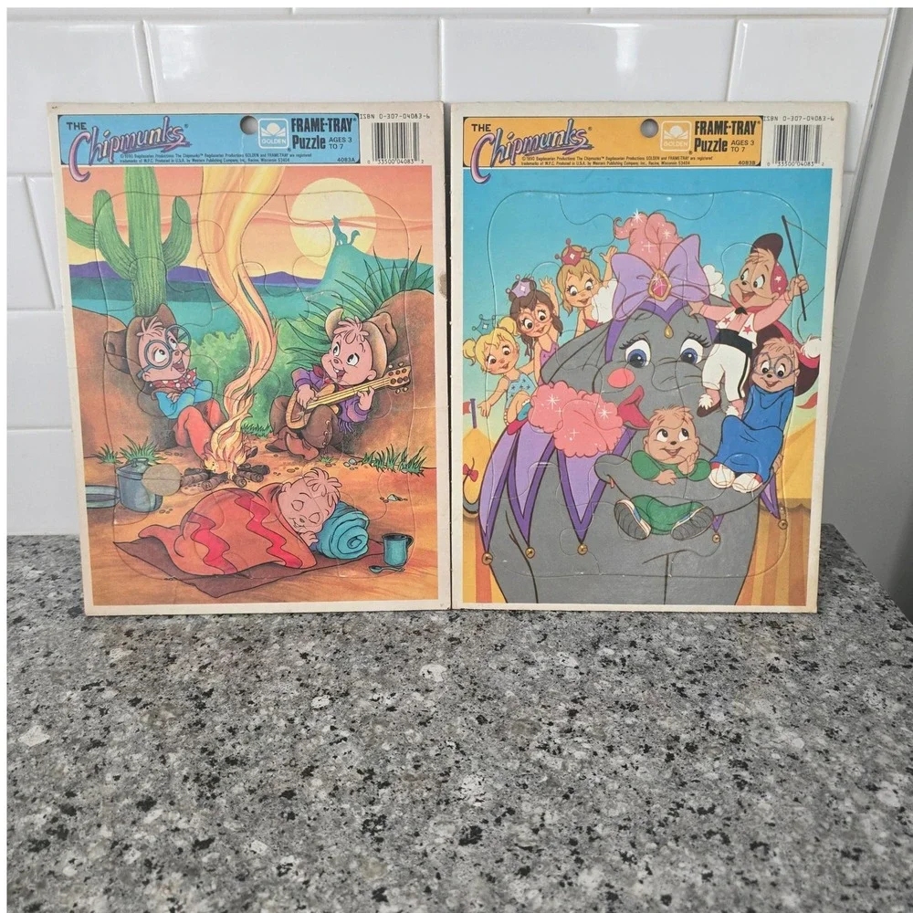 Golden The Chipmunks Frame-Tray Puzzle Kids 1990 2-Pack Alvin Simon Theodore